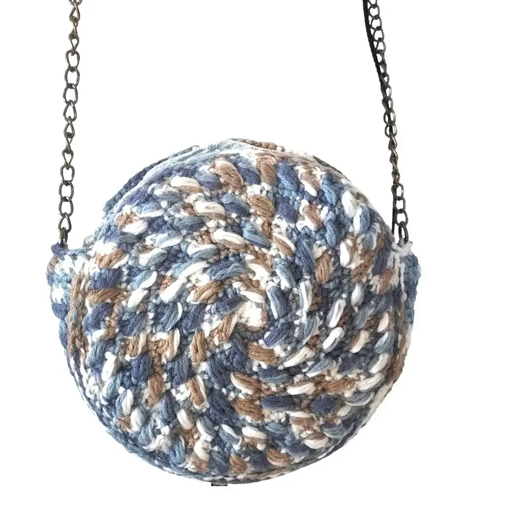 Round Boho Woven Knit Handcrafted One of a Kind Shoulder Clutch Handbag Purse